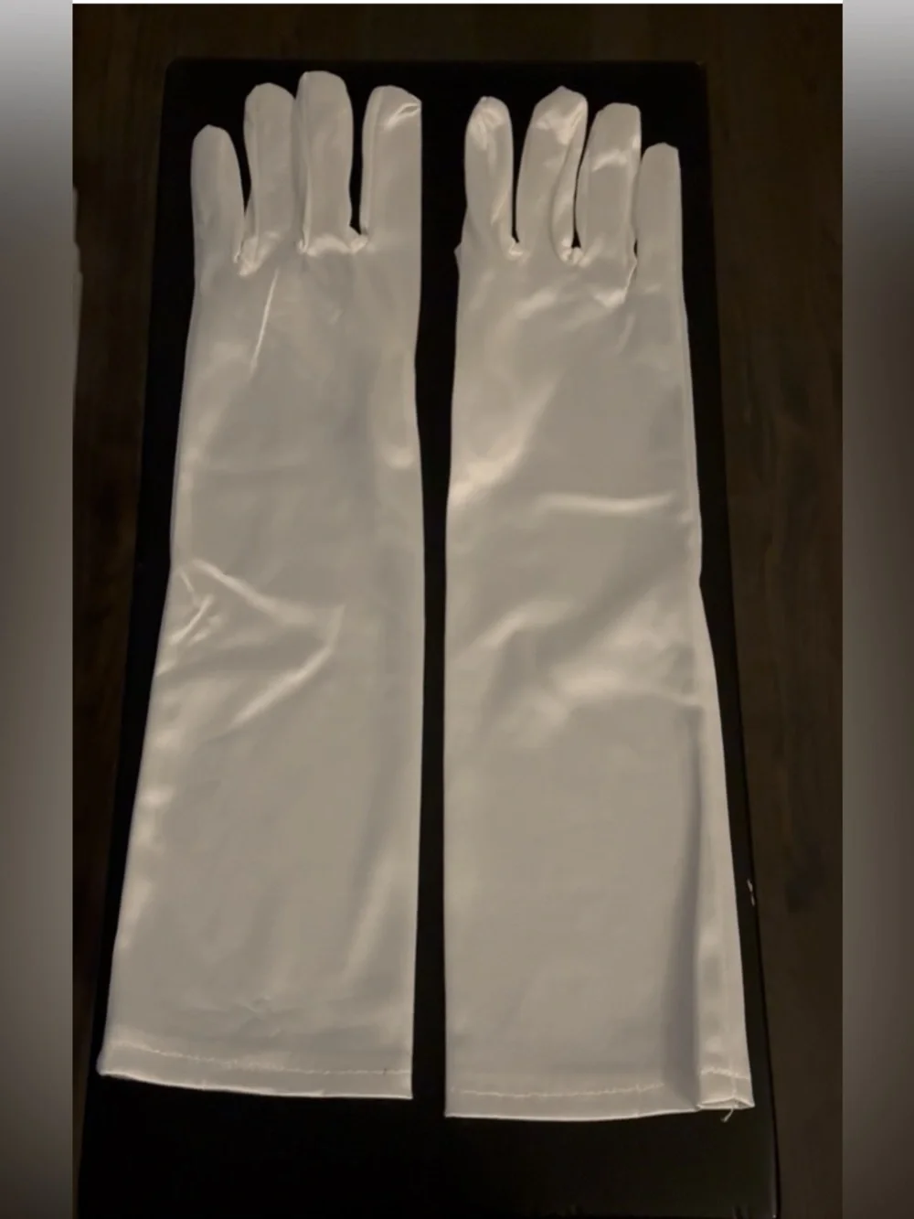 WHITE SATIN GLOVES | mid-length below elbow | Women’s Size Medium